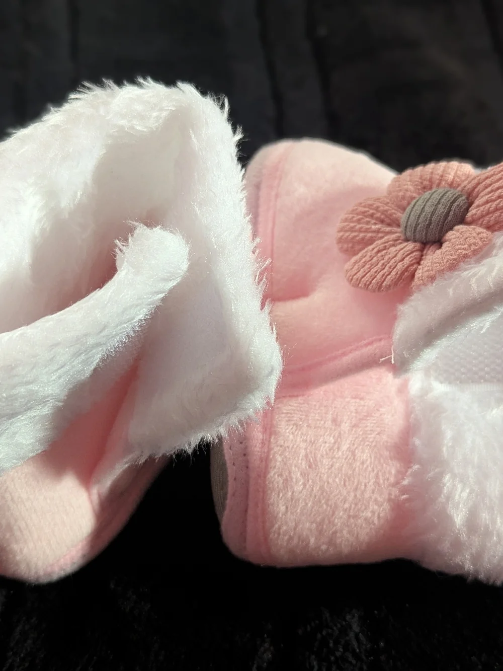 Baby Pink Flower Faux-Fur Booties - Soft Infant Slippers
